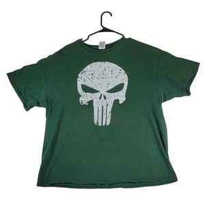 Dunkelgrünes Herren-T-Shirt Punisher Totenkopf abgenutzt Größe 2XL - Bild 1 von 10