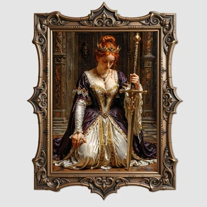 Medieval Print Warrior Queen Wall Art Oil Painting Poster Gothic Castle Signed - Picture 1 of 18