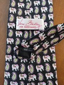 Vera Bradley For Baekgaard 100% Silk Black Elephant Paisley Design Neck Tie - Picture 1 of 4