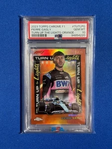 PIERRE GASLY 2023 TOPPS CHROME F1 TURN UP THE LIGHTS ORANGE REFRACTOR /25 PSA 10 - Picture 1 of 2