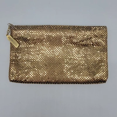 Bolso sin asas Whiting & Davis de malla metálica vintage dorado clásico elegante Foto 1 de 4