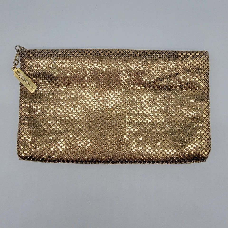 Bolso sin asas Whiting & Davis de malla metálica vintage dorado clásico elegante Foto 1 de 4
