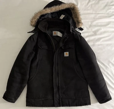 Vintage Carhartt Jacket Removable Hooded Quilted Coat Black Fur USA - Image 1 of 4