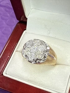 💎 Mens 14k Yellow Gold 2 Tone 1.40 Ct Diamond Cluster Ring Size 11 - Picture 1 of 11