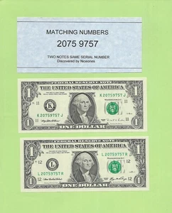 MATCHING '2075 9757' ..UNCIRC .. 1995 $1 K-J & 2006 $1 L-R FRN - Picture 1 of 1