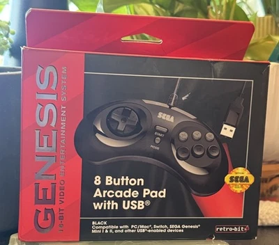 Retro-Bit Official USB Controller 6-Button for Sega Genesis Mini PC/Mac  Black - Image 1 of 4