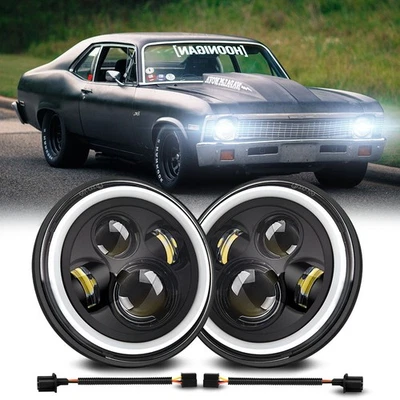 2 faros LED redondos de 7 pulgadas haz alto-bajo para camioneta Chevrolet C10 C20 C30 Foto 1 de 4