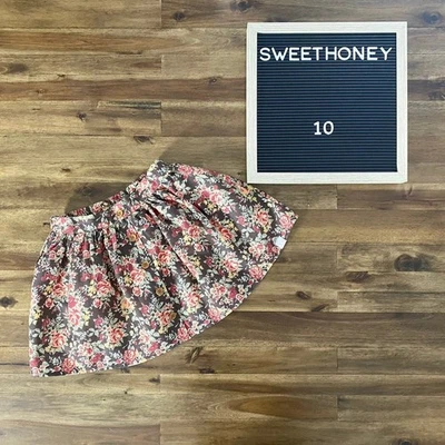 SweetHoney Garden Floral Skirt Floral Lane Brown Red Yellow Green Linen Girls 10 - Image 1 of 4