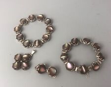 Antique Silver Mounted Shell Jewellery Bracelet Pendant Earrings ELZX