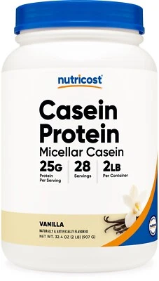 Nutricost Casein Protein Powder 2lb Vanilla - 100% Micellar Casein - Image 1 of 4