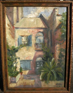 New Orleans Louisiana arte piccolo dipinto vecchio cortile quartiere francese - Foto 1 di 12