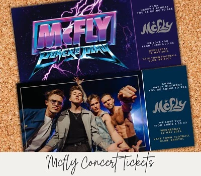 NEWHOUSE LABELS Personalised Mcfly Surprise Event Concert Festival Ticket Voucher Birthday Gift