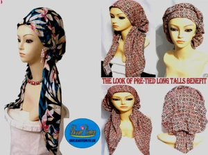 PRE-TIED SCARFS LONG TAIL Head Covereing.Tichel 35X 58X35 / Floral Multicolor - Picture 1 of 8