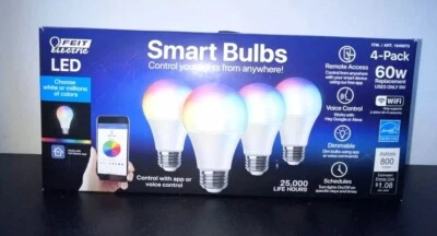 Feit Electric Smart Bulbs 9W LED Replaces 60W 800 Lumen Wi-Fi 4 PACK - Image 1 of 3