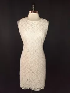 TOMMY HILFIGER Size 12 Sheath Dress Pink Ivory Black Floral Lace Sleeveless - Picture 1 of 7
