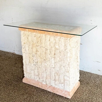 Postmodern Pink and Beige Tessellated Stone Console Table - Image 1 of 4