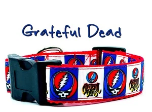 Grateful Dead dog collar handmade adjustable buckle 1" or 5/8"wide or leash Rock - Picture 1 of 12