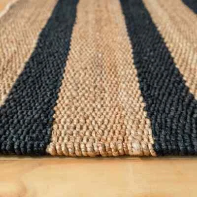Natural Jute Black Stripe Living Area Rug Large Sisal Bedroom Dining Room Mat Ha - Image 1 of 4