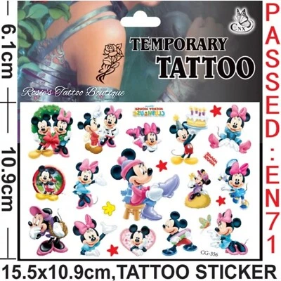 ROSIE'S TATTOO BOUTIQUE MINNIE MOUSE Themed Temporary Tattoos 💕 Girls Birthday Party Bag Fillers Kids