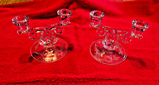 Vintage Heisey Lariat Glass Etched Double Arm Candleholders