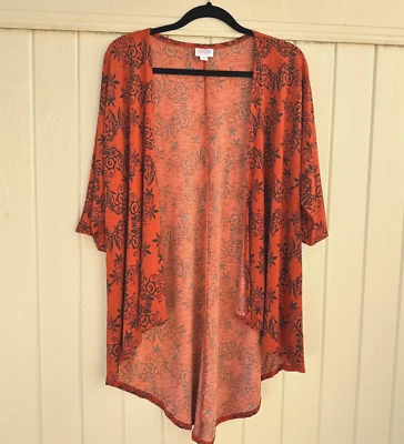 LulaRoe Lindsay Women's Top Kimono Style Cover Up Size S PRINT Rust Black  NWT - Image 1 of 4