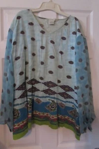 ROAMAN's size 4X poly/stretchy & lightweight blue floral shirt top blouse - Picture 1 of 7