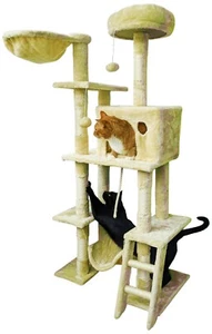 Beige Cat Tree Tower for Indoor Cats & Kittens, 57" Tall Multi-Level Condo Perch - Picture 1 of 9
