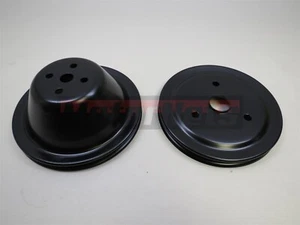 Juego de poleas de bomba de agua corta y manivela de ranura única negra SBC Chevy SWP 283-350 V8 - Imagen 1 de 2