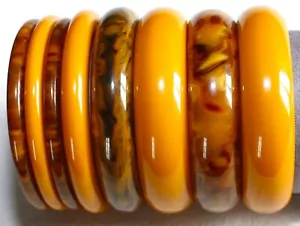 French VTG 1950s Lot 8 New Galalith French Bakelite Bangles Butterscotch Marbled - Picture 1 of 10