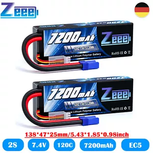 2x Zeee 2S Lipo Akku 7.4V 7200mAh 120C EC5 Stecker für RC Losi Auto Drone LKW - Bild 1 von 8