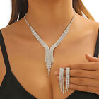 3pcs Fashion Rhinestones Tassel Necklace Earrings Women's Wedding Jewelry Set
