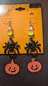 Halloween Candy Corn, Spider, Pumpkin Dangle Earrings Brand New! - Picture 1 of 3