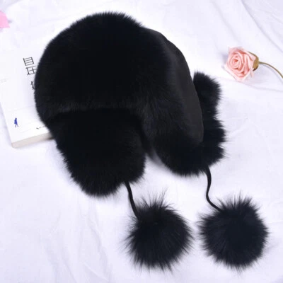 Para mujeres Russian Ushanka Sombrero de Piel de Zorro Esponjoso Calentador Invierno Informal Cosaco Gorra de Esquí Foto 1 de 4