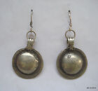 vintage antique tribal old silver earrings disk design gypsy jewelry