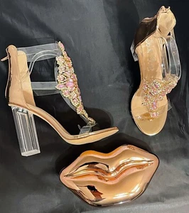 Womens Open Toe Rhinestone Ankle Boot Heel NEW - Picture 1 of 6