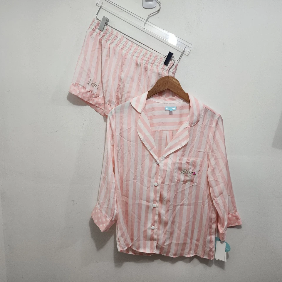 BETSEY JOHNSON Mrs. Pijama Conjunto Corto Pijamas Rosa Blanco Retro Pin-Up Rayas Talla S Foto 1 de 4