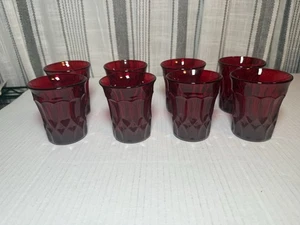 Set of 8 Vintage Noritake Ruby Red Perspective Tumbler Glasses Cadmium Glows UV - Picture 1 of 5