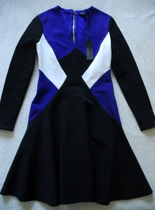 Versace lila schwarz Langarm V-Ausschnitt ausgestellt Midikleid IT42 authentisch bestätigen - Bild 1 von 15