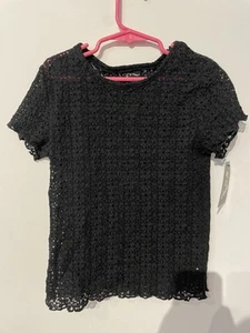 Art Class Girls Short Sleeve Crewneck Lace Top Black M(8) NWT - Picture 1 of 6