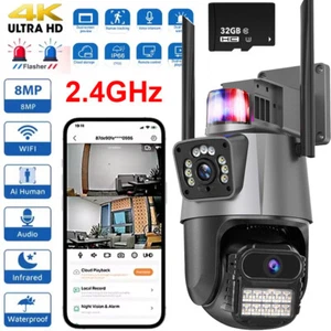 Outdoor Security WiFi Cameras Dual Lens Motion Tracking 32G Surveillance Monitor - Picture 1 of 19