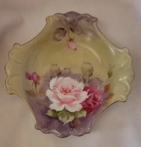 Floral Dish Handpainted Green Decorative Collective 8 Inches - Picture 1 of 13