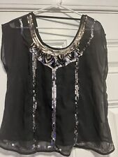 Black Sleeveless Top with Jewelry Gems Encrusted Collar Womens Small New