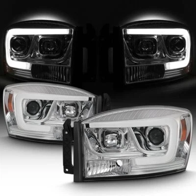 LED Bar Projector Chrome Headlights lamps For 2006-2009 Dodge Ram 1500/2500/3500 - Image 1 of 4