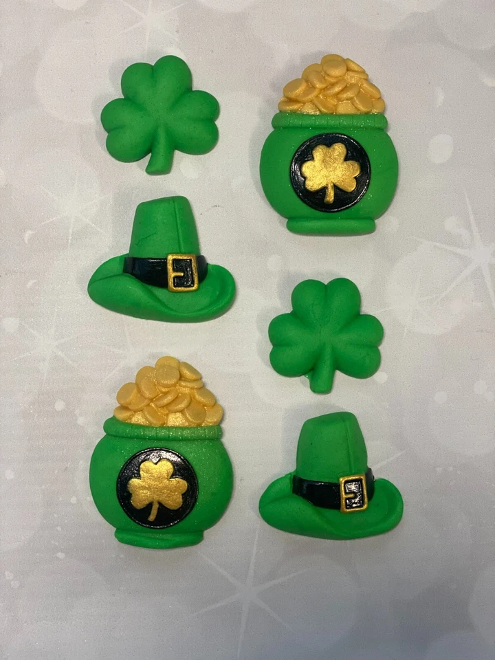 6 decoraciones comestibles de fondant irlandés de azúcar cupcake para pastel del día de San Patricio Foto 1 de 1