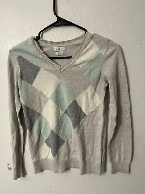 Suéter Argyle Van Heusen Feminino Tamanho XS Cinza Multicolorido Manga Longa Decote V - Imagem 1 de 4