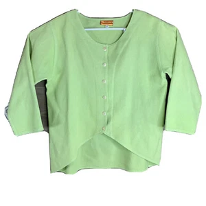 El Huarache Top Womens Medium Lime Green Button Up Shirt High/Low Hem LS - Picture 1 of 7