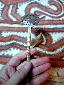 Chalk Stick Cassowary bone shell vegetable fibre 20th C PNG Wealth Betel Oceania - Foto 1 di 6