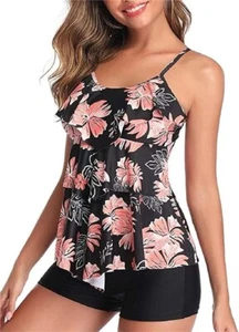 Damen Tankini Volants Badeanzug mit Badeshorts Zwei Teilig Bademode 1625KP - Bild 1 von 6