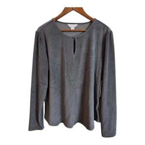 Liz Claiborne Women's Ribbed Henley Top Key Hole Front Grey Long Sleeves X-Large - Picture 1 of 15