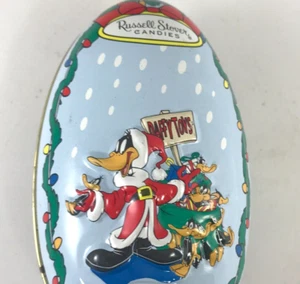 Vintage Russell Stover Candy Tin Egg Ornament 1997 Holiday Daffy Duck Santa - Picture 1 of 5